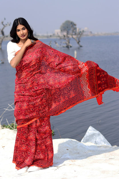 DUSK AND BLUSH PRINTED COTTON SILK SAREE