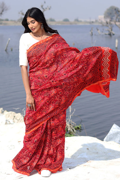 DUSK AND BLUSH PRINTED COTTON SILK SAREE