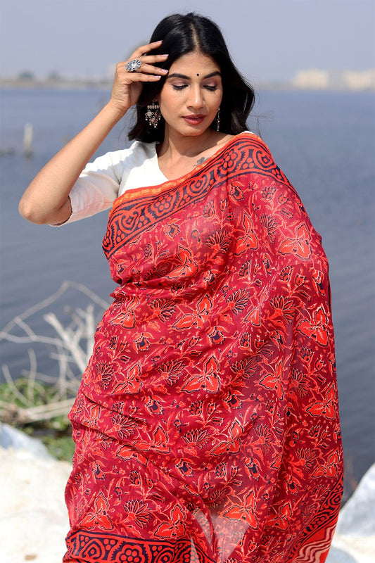 DUSK AND BLUSH PRINTED COTTON SILK SAREE