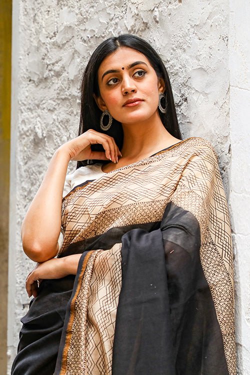 "EFFERVESCENCE" BAGRU PRINT COTTON SILK SAREE