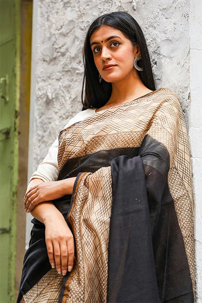 "EFFERVESCENCE" BAGRU PRINT COTTON SILK SAREE