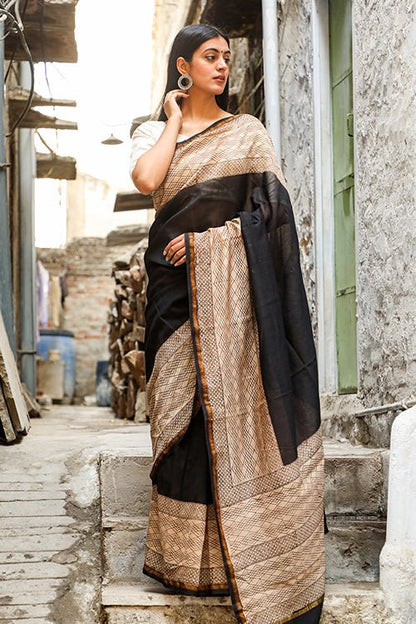 "EFFERVESCENCE" BAGRU PRINT COTTON SILK SAREE
