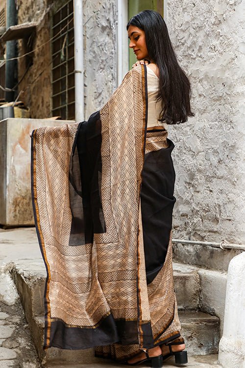 "EFFERVESCENCE" BAGRU PRINT COTTON SILK SAREE
