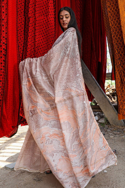 "ELEGENCE" MARBLE PRINT COTTON SILK SAREE