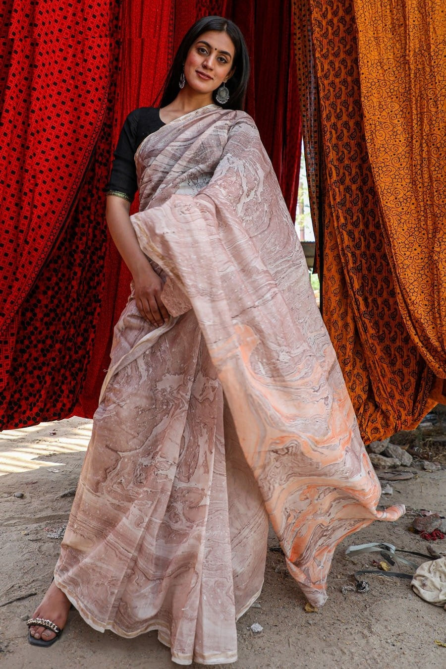 "ELEGENCE" MARBLE PRINT COTTON SILK SAREE