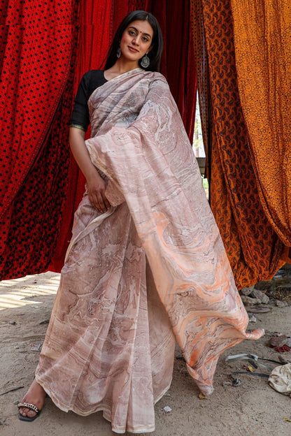"ELEGENCE" MARBLE PRINT COTTON SILK SAREE