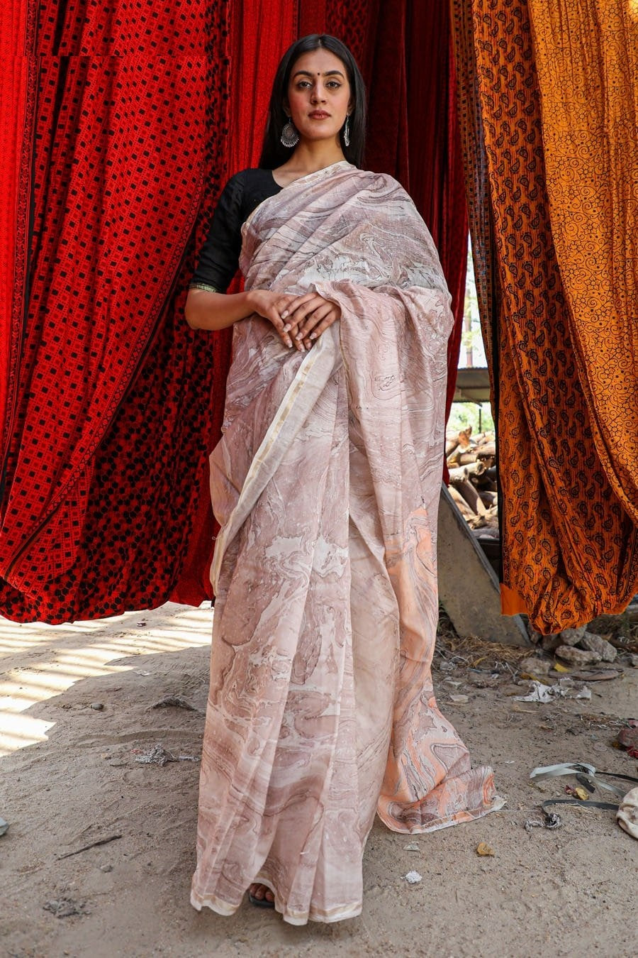 "ELEGENCE" MARBLE PRINT COTTON SILK SAREE