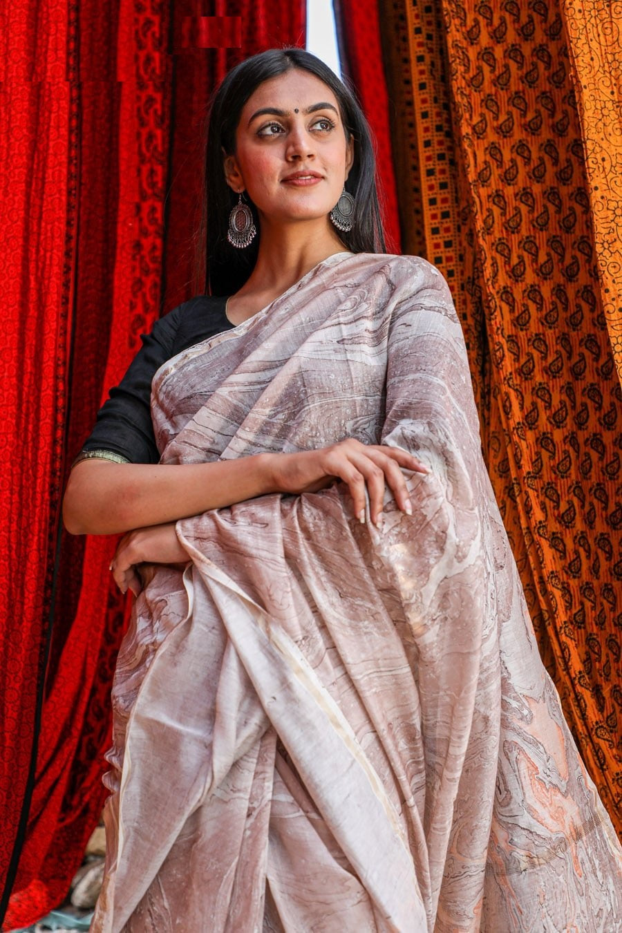 "ELEGENCE" MARBLE PRINT COTTON SILK SAREE