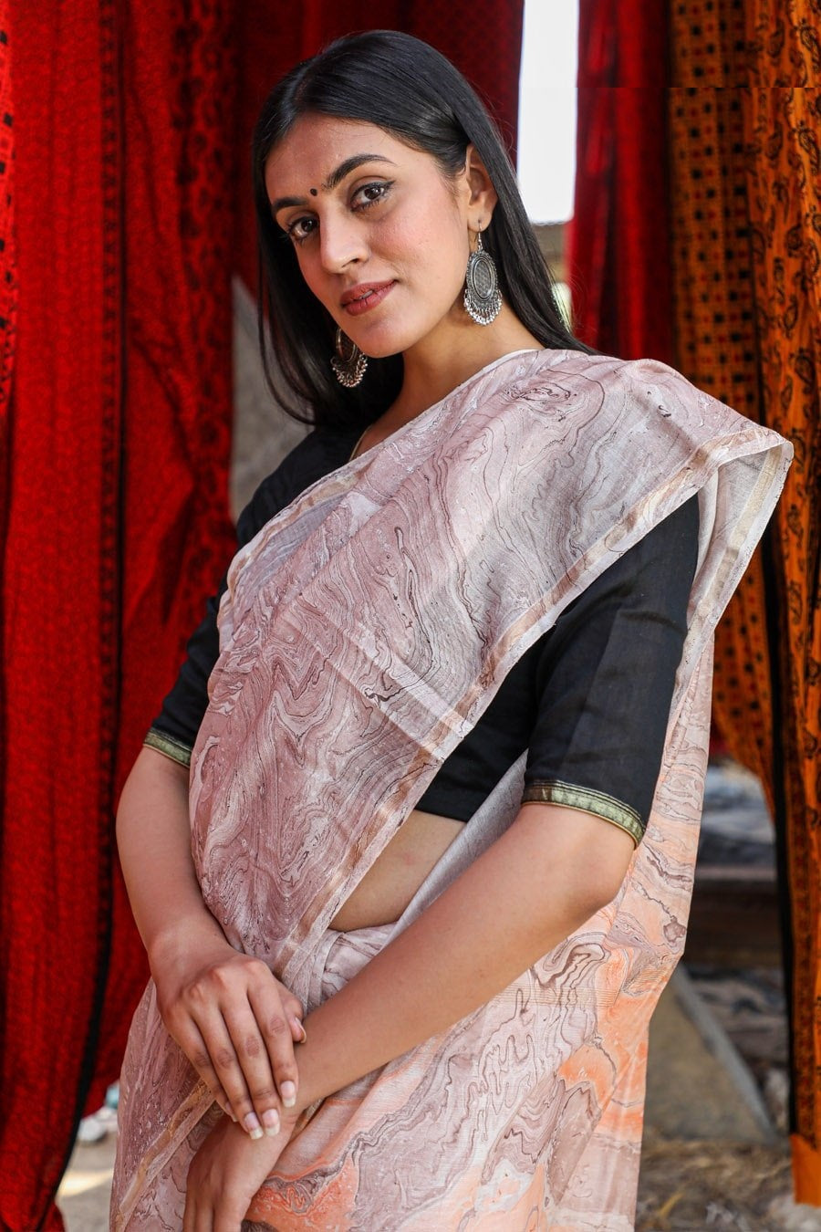 "ELEGENCE" MARBLE PRINT COTTON SILK SAREE