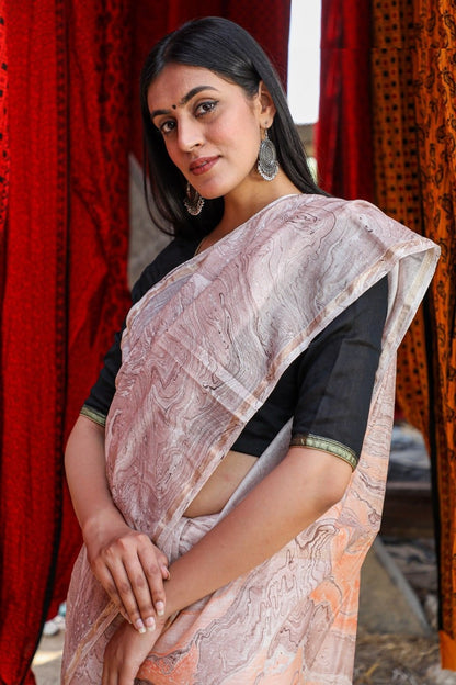 "ELEGENCE" MARBLE PRINT COTTON SILK SAREE