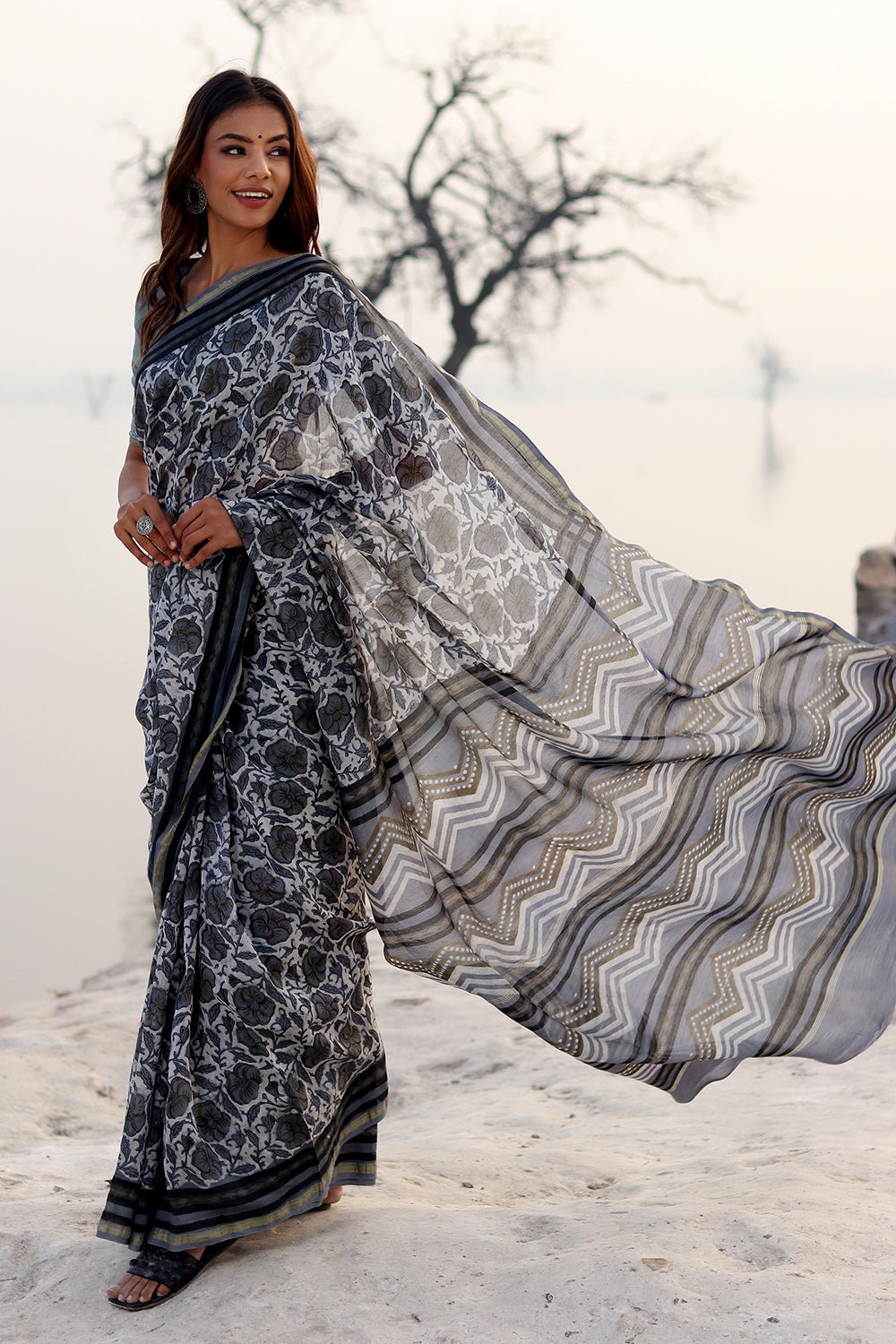 FOGGY DAZE PRINTED COTTON SILK SAREE