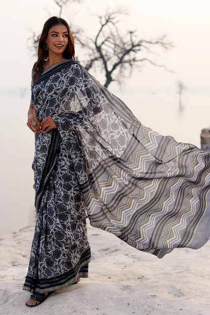 FOGGY DAZE PRINTED COTTON SILK SAREE
