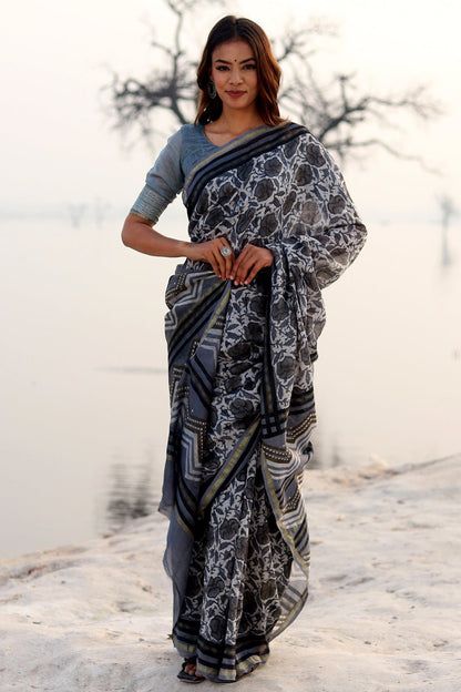 FOGGY DAZE PRINTED COTTON SILK SAREE