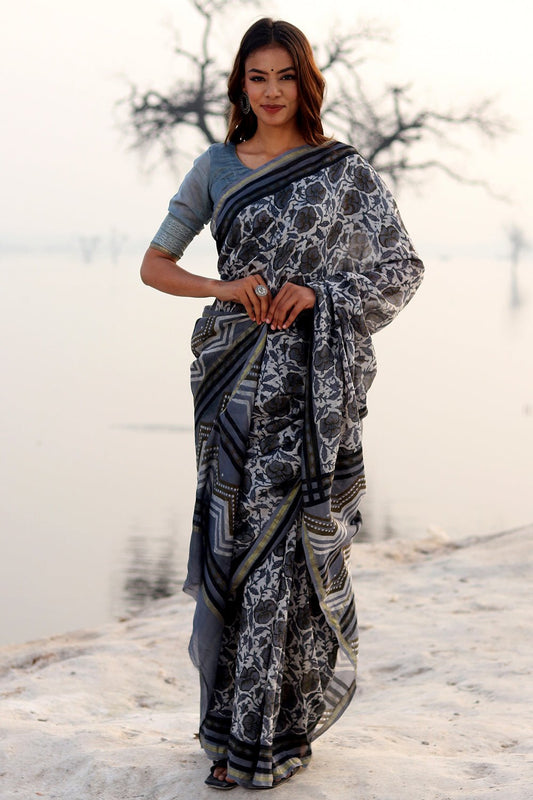 FOGGY DAZE PRINTED COTTON SILK SAREE