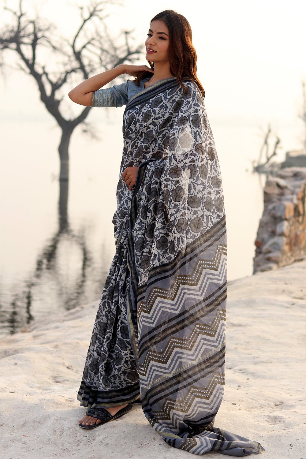 FOGGY DAZE PRINTED COTTON SILK SAREE