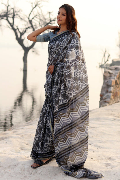 FOGGY DAZE PRINTED COTTON SILK SAREE