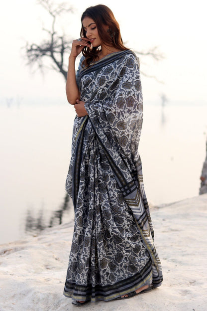 FOGGY DAZE PRINTED COTTON SILK SAREE
