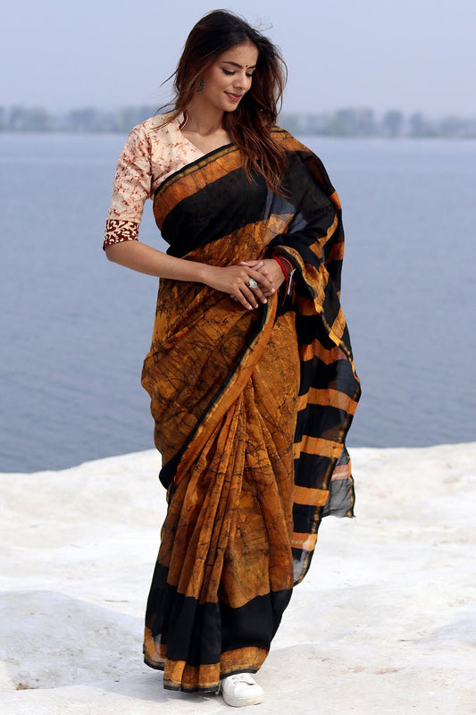 "GINGER RUSH" BATIK COTTON SILK SAREE