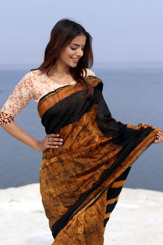 "GINGER RUSH" BATIK COTTON SILK SAREE