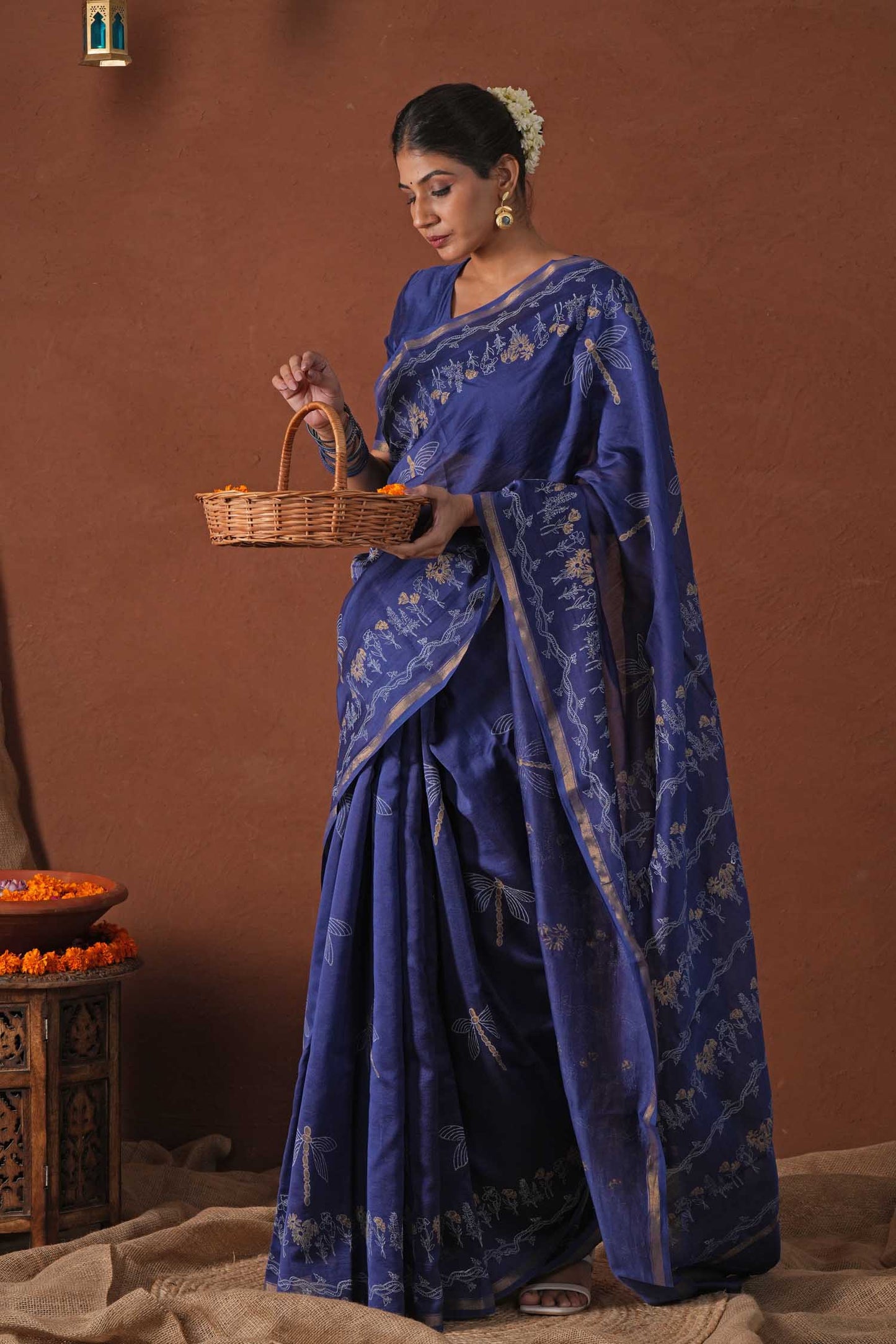 GOLDEN OCEAN- PRINTED COTTON SILK SAREE
