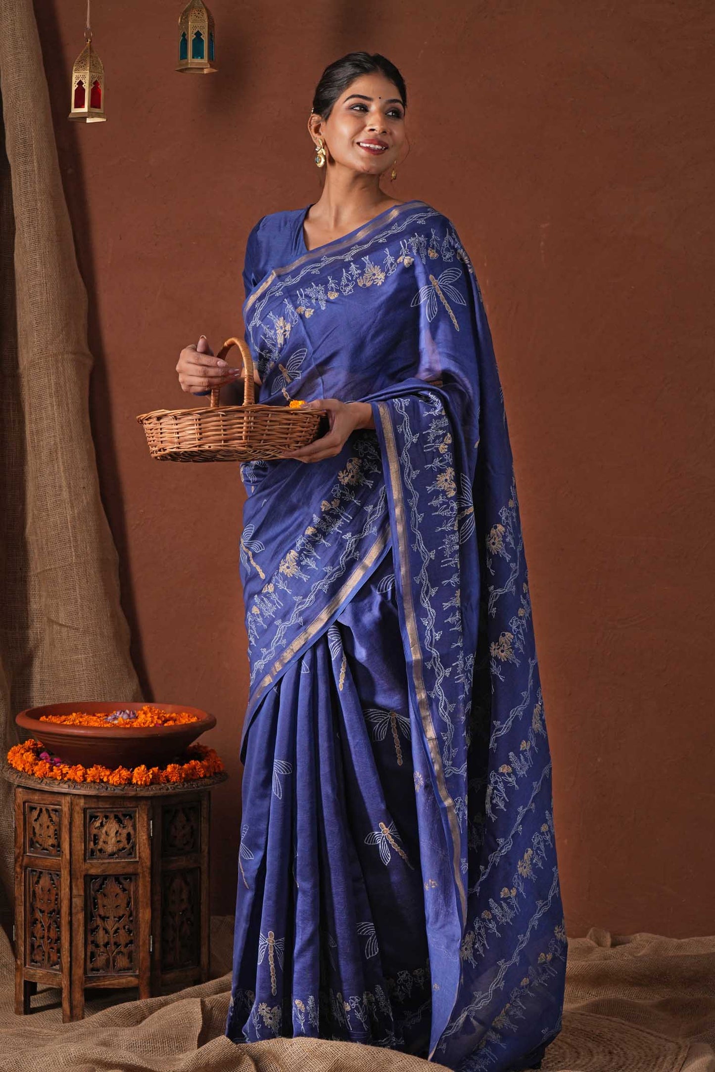 GOLDEN OCEAN- PRINTED COTTON SILK SAREE