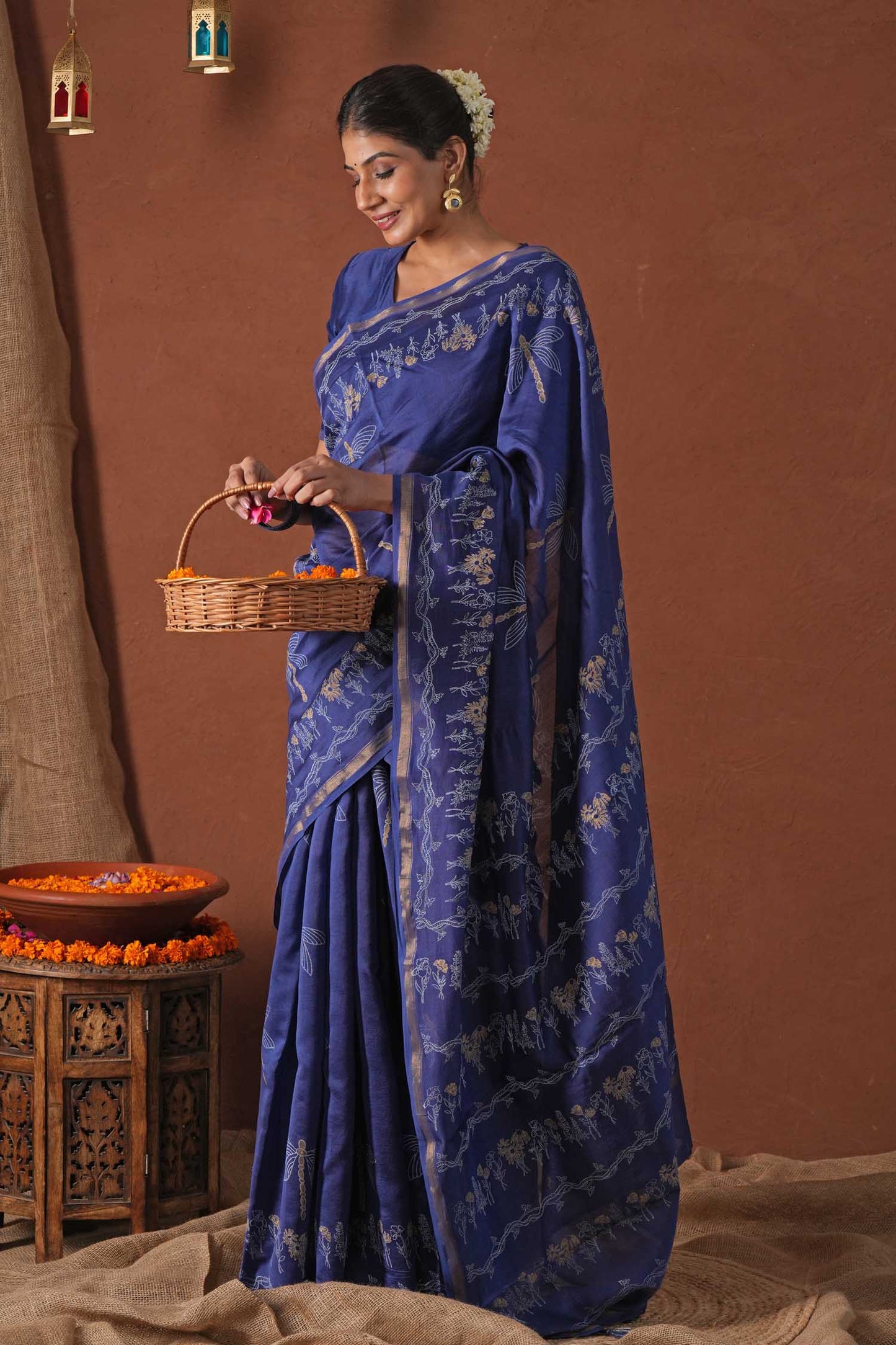 GOLDEN OCEAN- PRINTED COTTON SILK SAREE