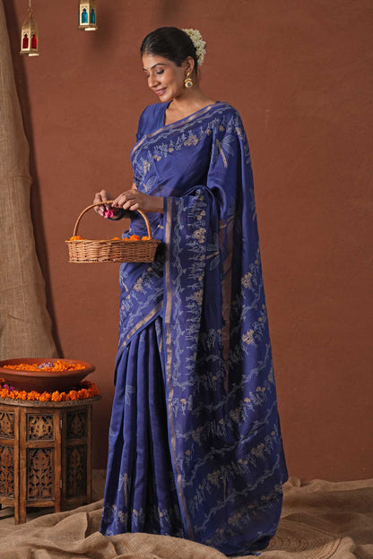 GOLDEN OCEAN- PRINTED COTTON SILK SAREE