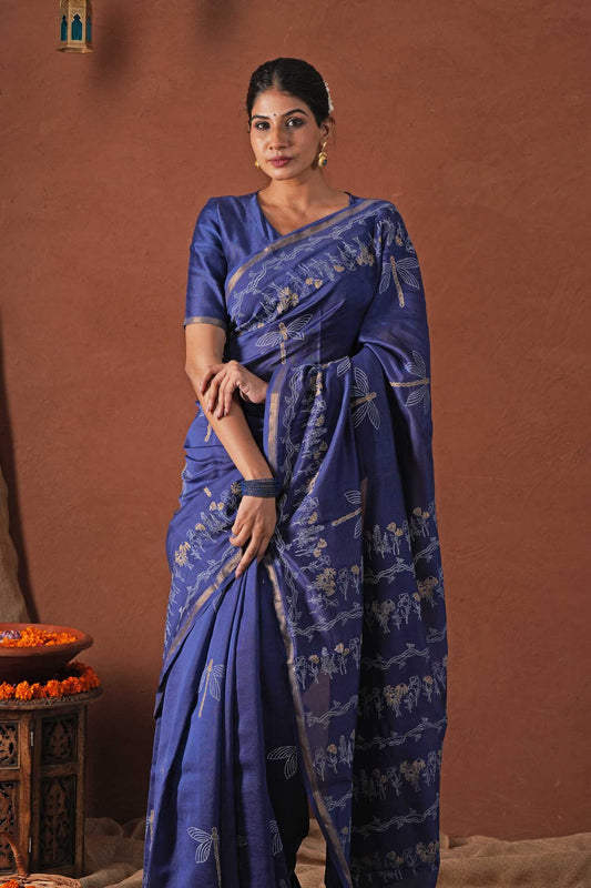 GOLDEN OCEAN- PRINTED COTTON SILK SAREE