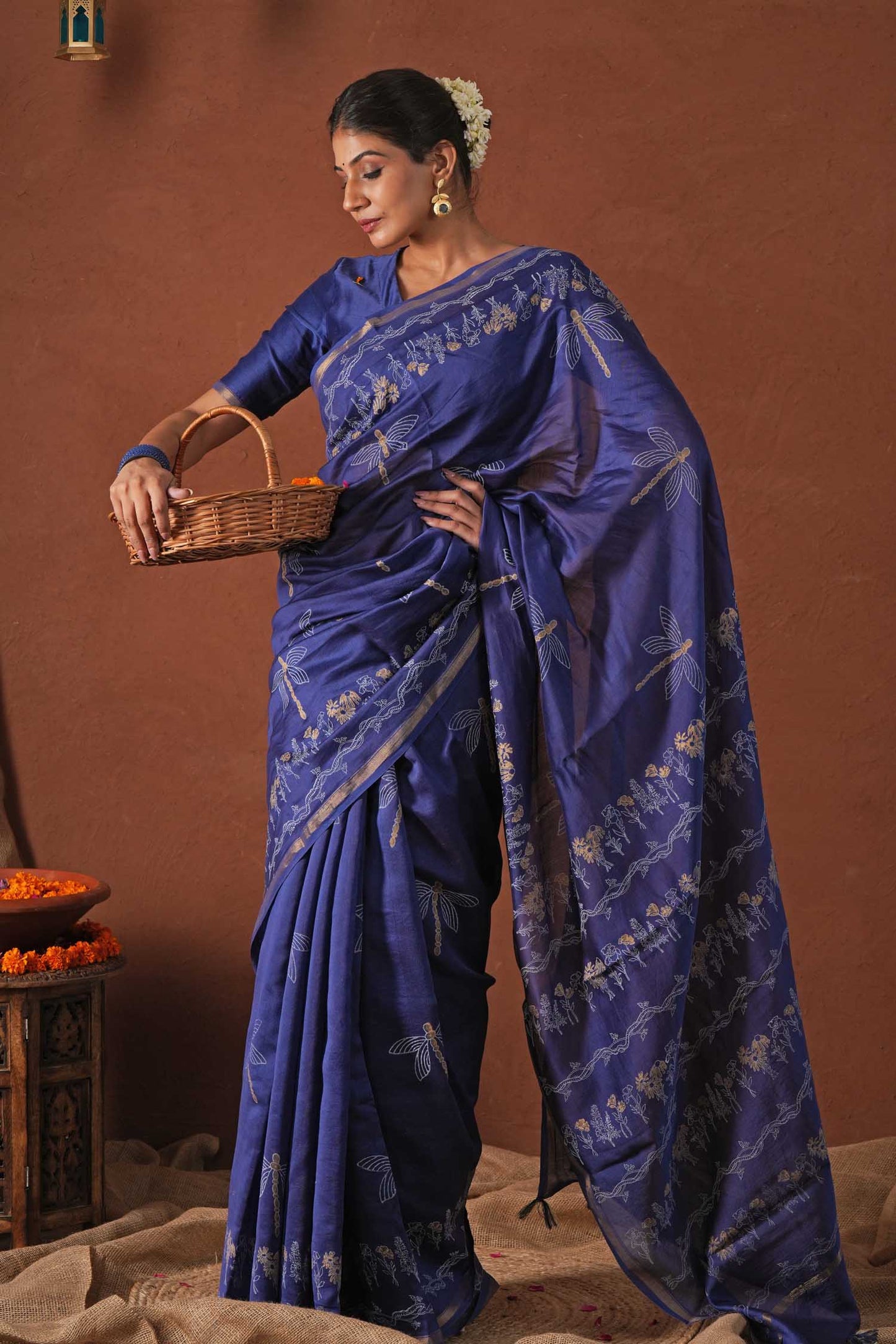 GOLDEN OCEAN- PRINTED COTTON SILK SAREE