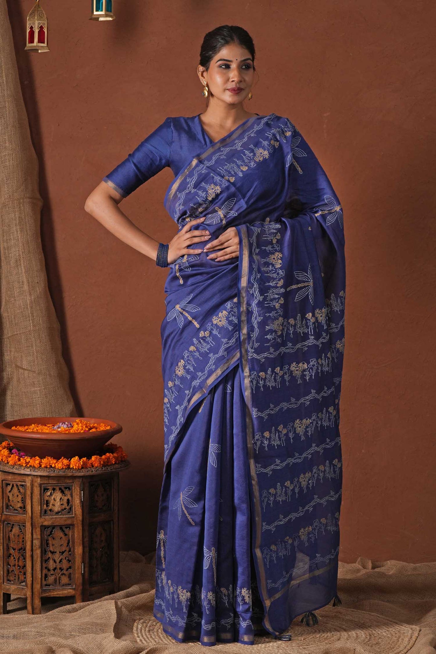 GOLDEN OCEAN- PRINTED COTTON SILK SAREE