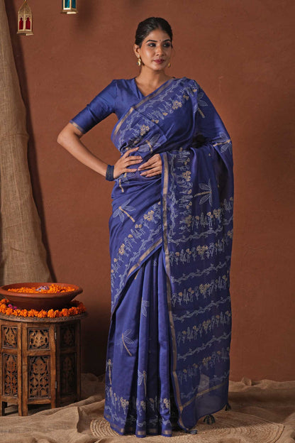 GOLDEN OCEAN- PRINTED COTTON SILK SAREE