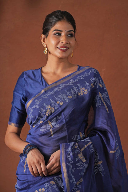 GOLDEN OCEAN- PRINTED COTTON SILK SAREE