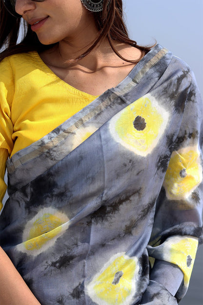 "GRAY MARTINI" BANDHNI COTTON SILK SAREE