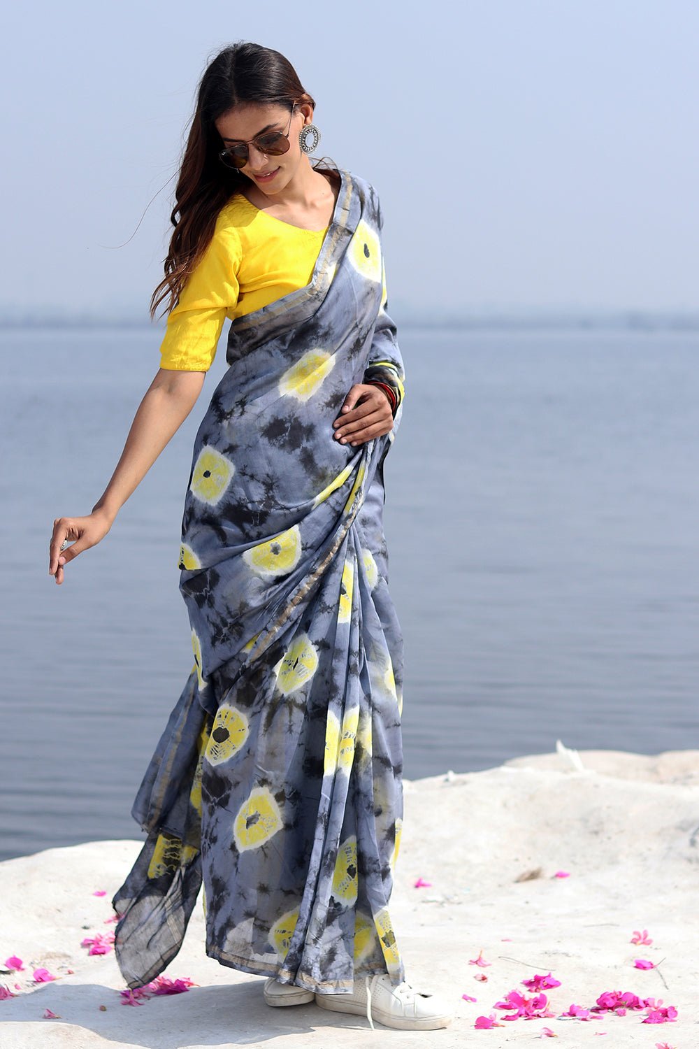 "GRAY MARTINI" BANDHNI COTTON SILK SAREE