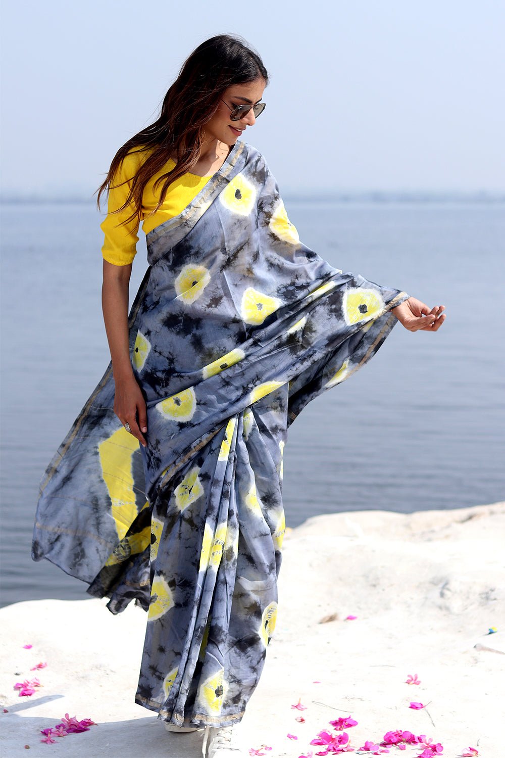 "GRAY MARTINI" BANDHNI COTTON SILK SAREE