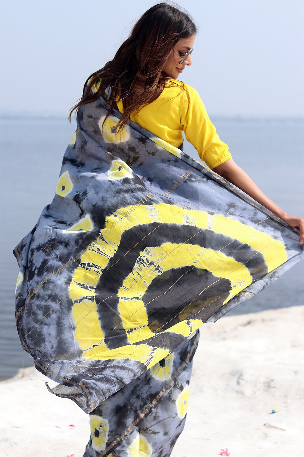 "GRAY MARTINI" BANDHNI COTTON SILK SAREE