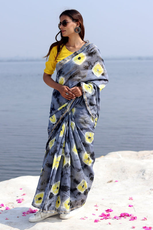 "GRAY MARTINI" BANDHNI COTTON SILK SAREE