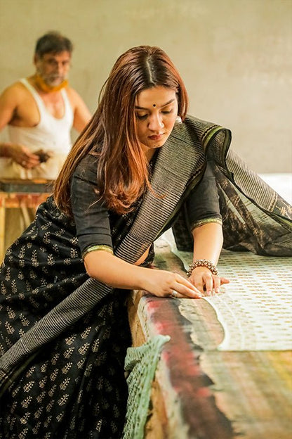 HANDBLOCK PRINTED COTTON SILK SAREE