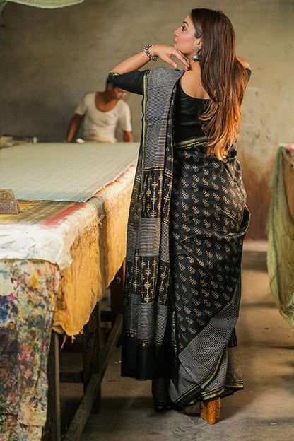 HANDBLOCK PRINTED COTTON SILK SAREE