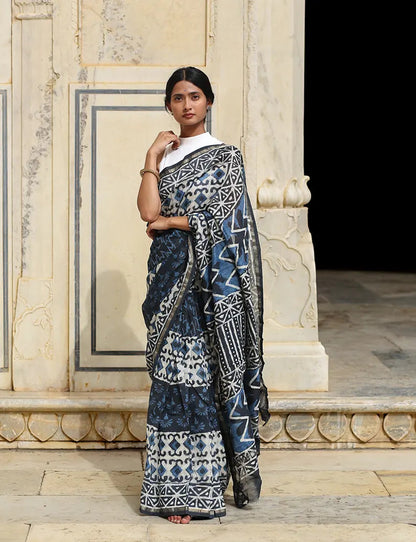 Indigo Prism - Cotton Silk Saree