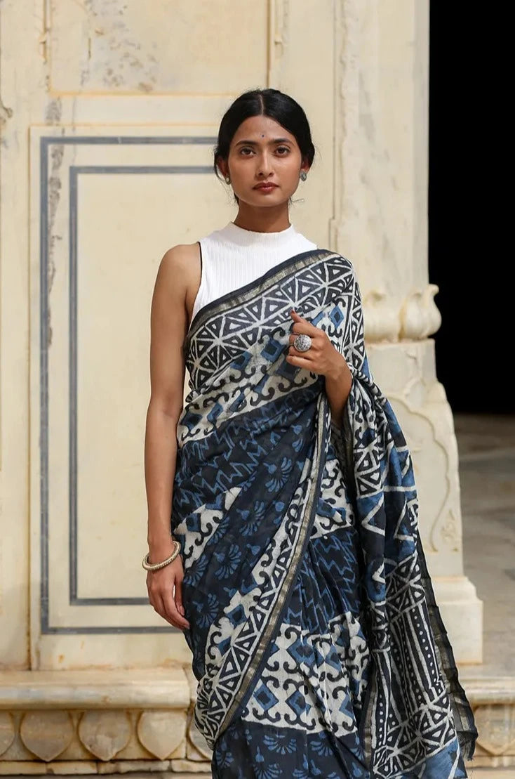 Indigo Chic Cotton Silk Saree