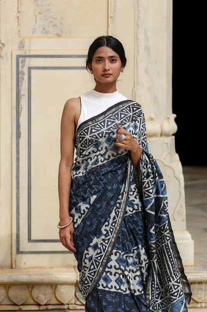 Indigo Prism - Cotton Silk Saree
