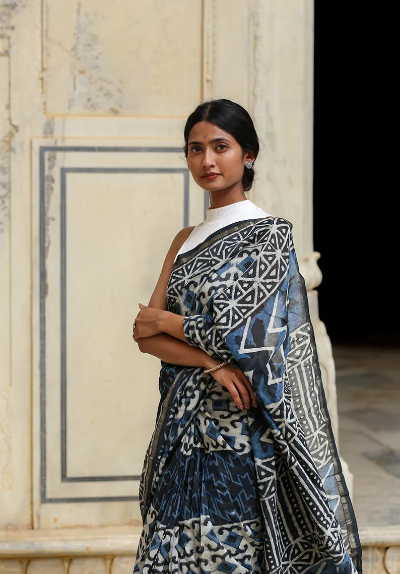 Indigo Chic Cotton Silk Saree