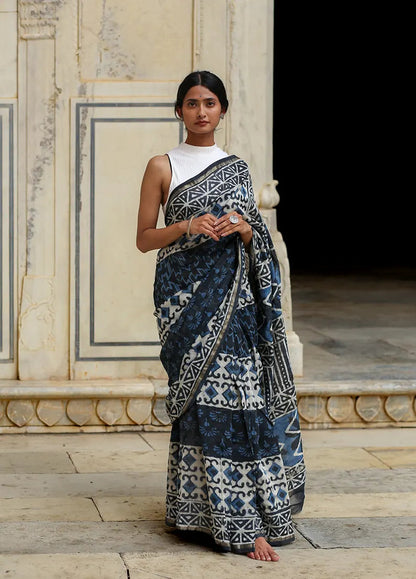 Indigo Prism - Cotton Silk Saree
