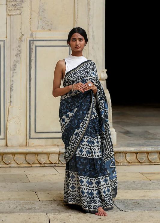 Indigo Prism - Cotton Silk Saree