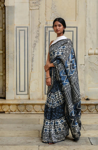 Indigo Prism - Cotton Silk Saree