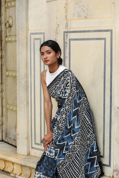 Indigo Prism - Cotton Silk Saree