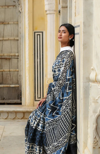 Indigo Prism - Cotton Silk Saree
