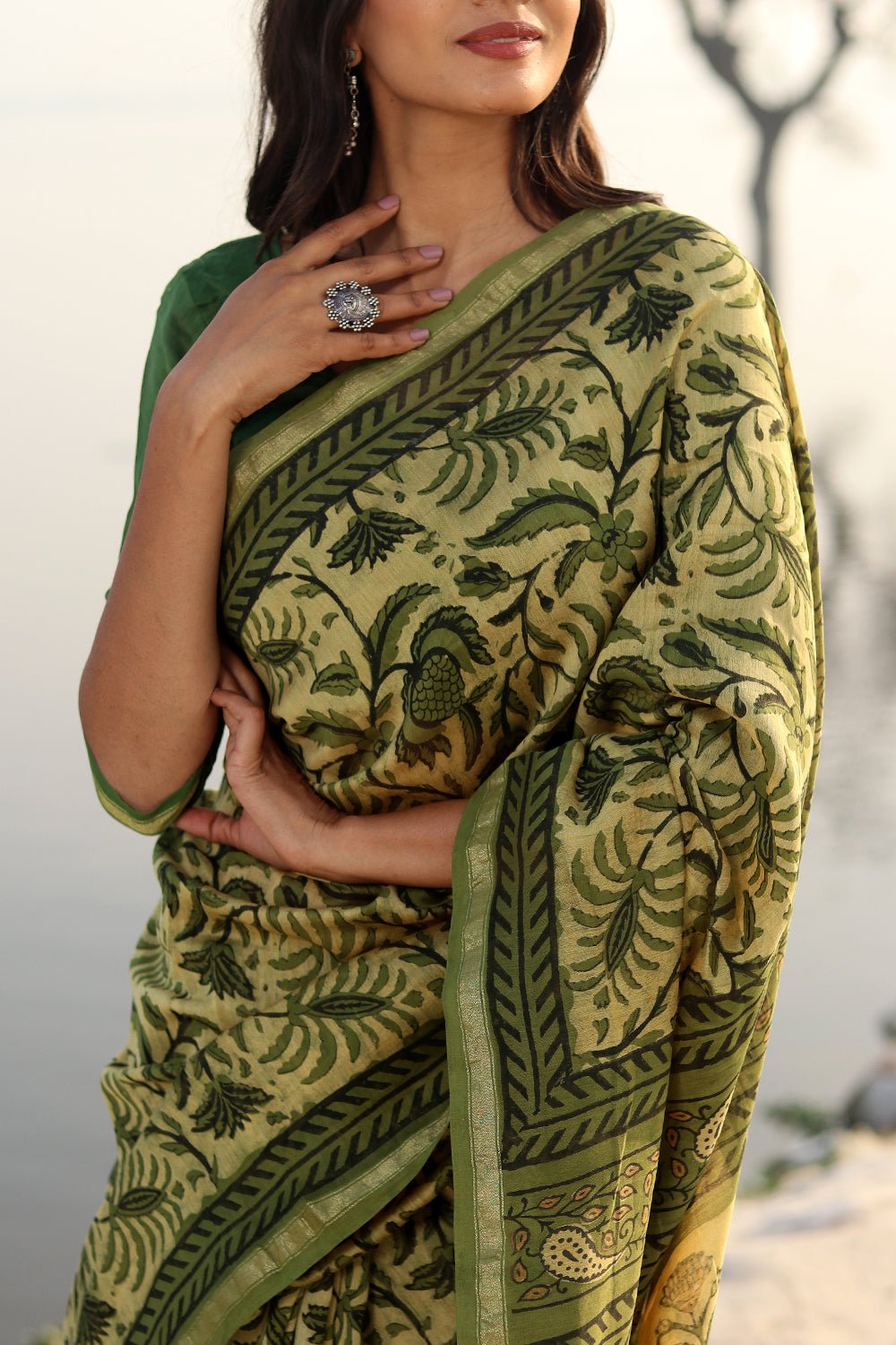KIWI SUNBURST  PRINTED COTTON SILK SAREE