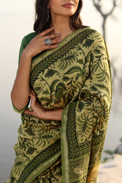 KIWI SUNBURST  PRINTED COTTON SILK SAREE